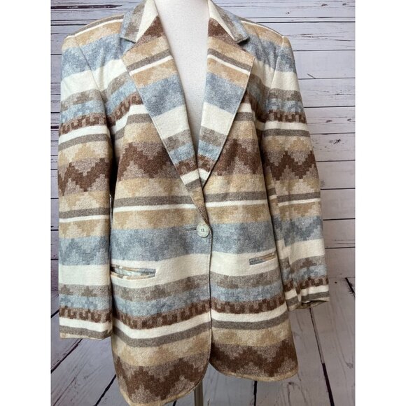 NWOT Casablanca Blazer Wool Blend‎ Lined Jacket size 10 Aztec Vintage Equestrian - Picture 1 of 9